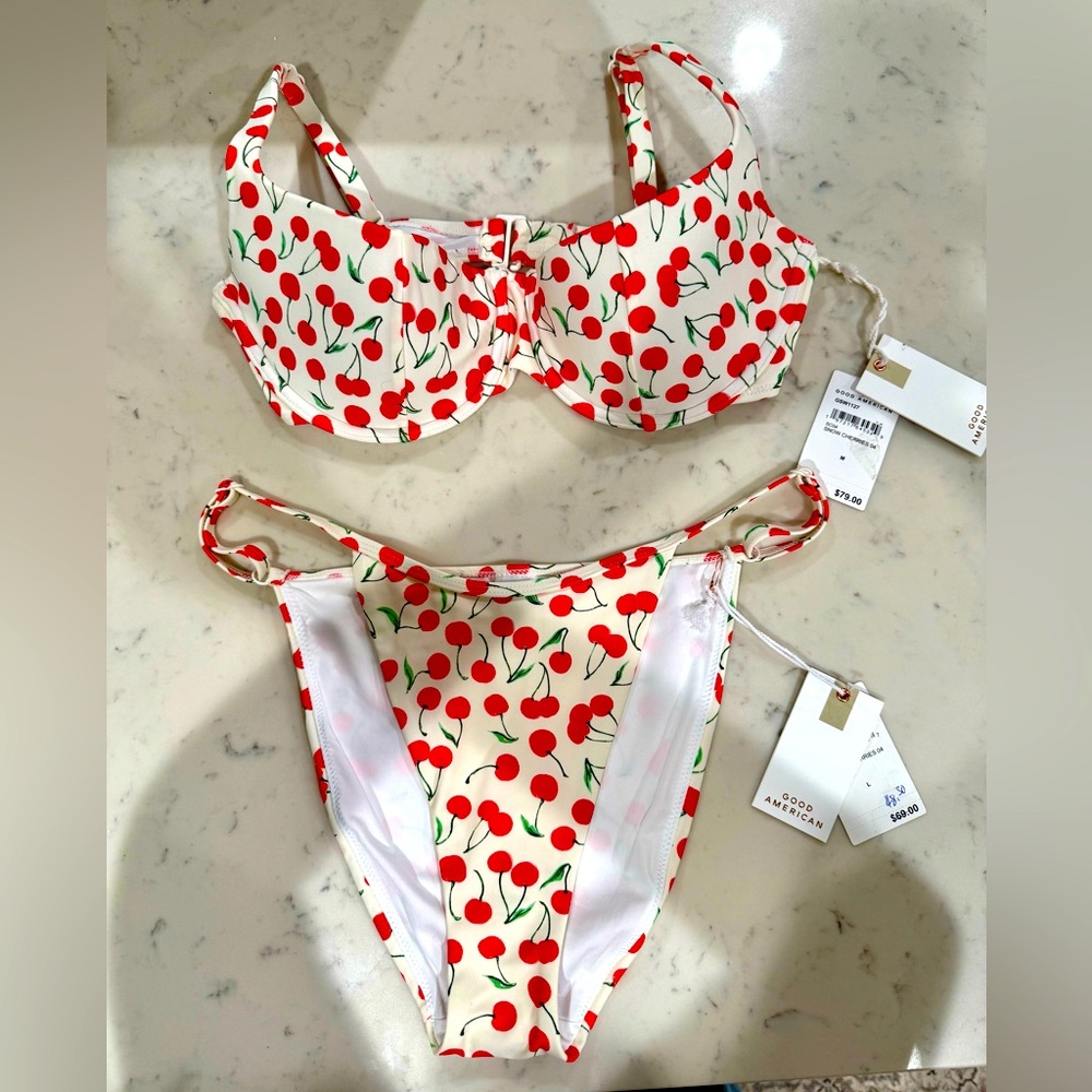 Good American Snow Cherries Pattern Underwire Bikini - Size Large